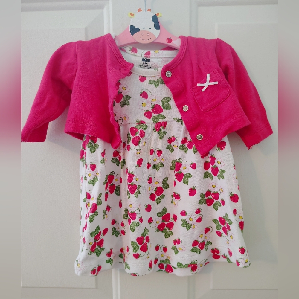 Matching Summer Fall dress outfit set with bolero sweater strawberry 6-9 months